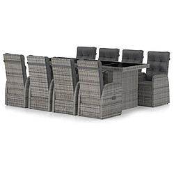 Maison Chic Mobilier à dîner 9 pcs de jardin avec coussins - Ensemble table et chaises d'extérieur - Salon/Mobilier de jardin classique Résine tressée Gris -MN91844