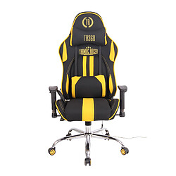 Decoshop26 Fauteuil de bureau gamer design sportif fonction de massage chauffant avec coussins en tissu noir / jaune 10_0002535