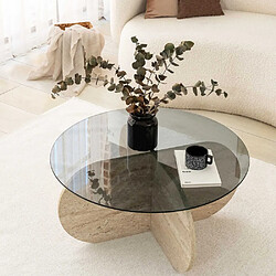 Hanah Home Table basse en verre Bubble beige travertine, verre fumé.