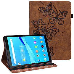 Etui en PU motif papillons antichute avec support marron pour votre Lenovo Tab M8/M8 (2nd Gen) TB-8505/TB-8705/TB-8506