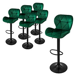 ML-Design Lot 6 tabourets de bar rembourrées velours chaise vert hauteur réglable 59-79 cm