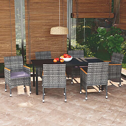 Maison Chic Ensemble à manger d'extérieur 7 pcs avec coussins,Salon de jardin,Mobilier de jardin Résine tressée Gris -GKD695680