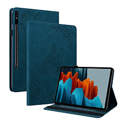 Etui en PU motif papillon et fleur avec support et porte-carte bleu pour votre Samsung Galaxy Tab S8