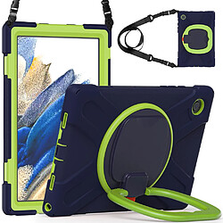 Coque en silicone avec béquille rotative à 360° Bleu marine/citron vert pour votre Samsung Galaxy Tab A8 10.5 (2021)