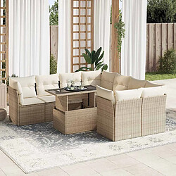 vidaXL Salon de jardin avec coussins 9 pcs beige résine tressée