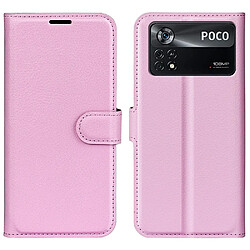 Etui en PU texture litchi avec support, rose pour votre Xiaomi Poco X4 Pro 5G