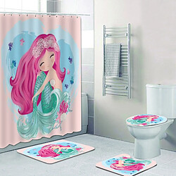 Universal Ensemble de 4 pièces mignon dessin animé sirène rideau de douche rideau de salle de bain coquillage sirène fleur rideau de douche coussin fille enfant décoration de chambre (180 * 180 cm)