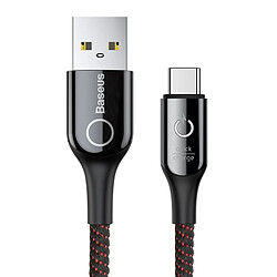 Wewoo Cable 1 m, 3A, DEL intelligente, déconnexion automatique USB, câble de charge synchronisation données avec cordon tressé type C, pour Galaxy, Huawei, Xiaomi, LG, HTC et autres téléphones intelligents (Noir)