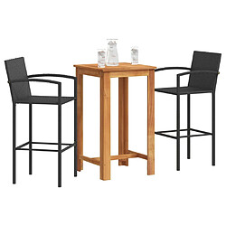 vidaXL Ensemble de bar de jardin 3 pcs noir bois massif acacia rotin