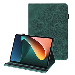 Etui en PU motif fleur avec support et porte-cartes vert pour votre Xiaomi Pad 5/Pad 5 Pro