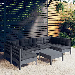 vidaXL Salon de jardin 7 pcs avec coussins gris bois de pin massif