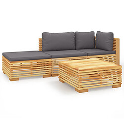 vidaXL Salon de jardin 4 pcs avec coussins Bois de teck solide