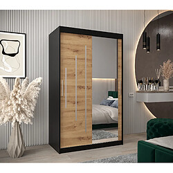 Abiks Meble Armoire YORK 2 À Portes Coulissantes 200/120/62 2 Portes (Noir/Artisan)