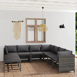 Maison Chic Salon de jardin 9 pcs + coussins - Mobilier/Meubles de jardin - Table et chaises d'extérieur Résine tressée Gris -MN81452