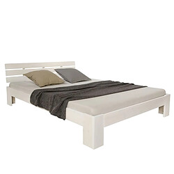 Homestyle4U Lit double 140x200 matelas et sommier à lattes blanc