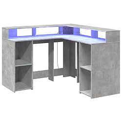 Helloshop26 Bureau table poste de travail meuble d'ordinateur informatique étude et lumières LED 130 x 130 x 91cm bois ingénierie gris 02_0023798