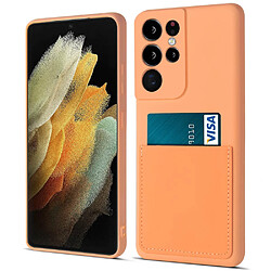 Coque en silicone avec porte-carte orange pour votre Samsung Galaxy S21 Ultra 5G