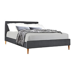 Avis Vente-Unique Lit 140 x 190 cm avec tête de lit avec coutures - Velours - Gris + Matelas - DANIELE