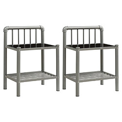 vidaXL Tables de chevet 2 pcs Gris et noir Métal et verre