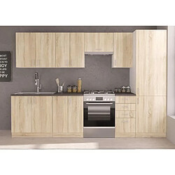 Cstore SARA Cuisine complete modulable - 8 éléments - Décor chene sonoma - L 300 cm - Plan de travail non inclus