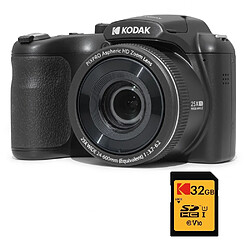 KODAK Pixpro Astro Zoom AZ255 + Carte Mémoire SD 32 Go - Appareil Photo Bridge Numérique 16 Mp, Zoom 25X, Video HD 1080p, Grand angle 24 mm, Ecran LCD 3, Pile AA - Noir - Noir