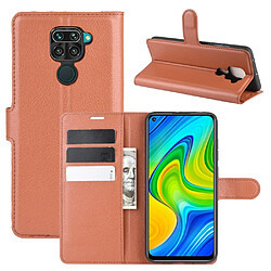 Etui en PU peau de litchi magnétique marron pour votre Xiaomi Redmi Note 9/Redmi 10X 4G