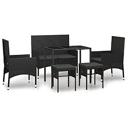 vidaXL Salon de jardin 6 pcs avec coussins Noir Résine tressée