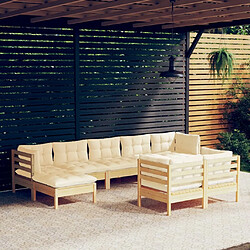 Maison Chic Salon de jardin 9 pcs + coussins - Mobilier/Meubles de jardin - Table et chaises d'extérieur crème Bois de pin solide -MN76511