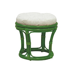 Aubry Gaspard Tabouret en rotin avec coussin Uni vert.