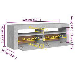 vidaXL Meuble TV avec lumières LED gris béton 120x35x40 cm pas cher