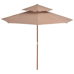 Helloshop26 Parasol double avec mât en bois 270 cm taupe 02_0008440