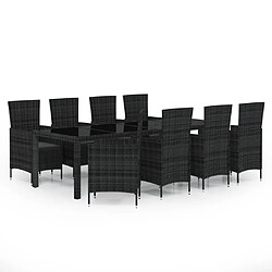 Maison Chic Mobilier à dîner 9 pcs de jardin avec coussins - Ensemble table et chaises d'extérieur - Salon/Mobilier de jardin classique Résine tressée Noir -MN85246