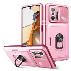 Coque en TPU + acrylique avec béquille et porte-carte, rose/rouge vin pour votre Xiaomi 11T/11T Pro