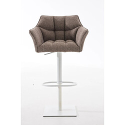 Decoshop26 Tabouret de bar chaise haute de comptoir couture carrées assise en tissu marron terre cadre en métal blanc 10_0004756