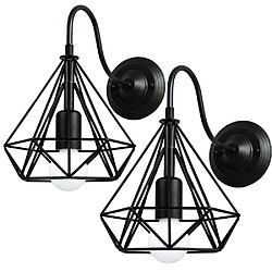 Stoex 2x Appliques Murales Vintage Industrielle Cage forme Diamant en Métal E27 Noir, Rétro Plafonnier Luminaire Intérieure pour Salon Cuisine Couloir Chambre Café Ba