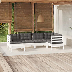 Maison Chic Salon de jardin 6 pcs + coussins - Mobilier/Meubles de jardin - Table et chaises d'extérieur blanc bois de pin massif -MN90487