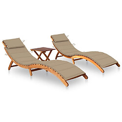 Helloshop26 Lot de 2 transats chaise longue bain de soleil lit de jardin terrasse meuble d'extérieur avec table et coussins acacia solide 02_0012122