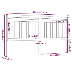 Acheter vidaXL Tête de lit Marron miel 186x4x100 cm Bois massif de pin