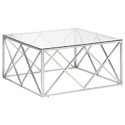 Maison Chic Table basse pour salon | Table à café argenté acier inoxydable et verre trempé -GKD94720