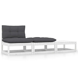 Maison Chic Salon de jardin 3 pcs + coussins - Mobilier/Meubles de jardin - Table et chaises d'extérieur Blanc Bois de pin massif -MN11351