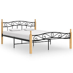 vidaXL Cadre de lit sans matelas noir métal bois chêne 140x200 cm 