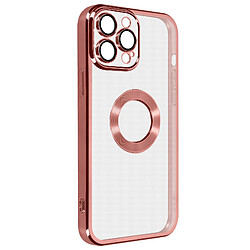 Avizar Coque iPhone 14 Pro Max Silicone Caméra Protégée Transparent Contour rose Chromé