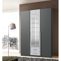 Pegane Armoire placard meuble de rangement coloris graphite/gris clair - Longueur 135 x Hauteur 197 x Profondeur 58 cm