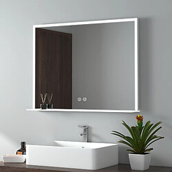 EMKE Miroir lumineux salle de bain 80x60cm avec étagère en verre, Miroir LED avec Interrupteur Tactile, Anti-buée, Miroir avec éclairage Lumière Blanche Froide