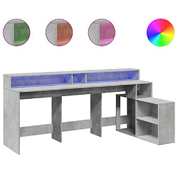 Helloshop26 Bureau table poste de travail meuble d'ordinateur informatique étude et lumières LED 200 x 104 x 91cm bois ingénierie gris 02_0023802