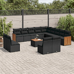 vidaXL Salon de jardin avec coussins 14 pcs noir résine tressée