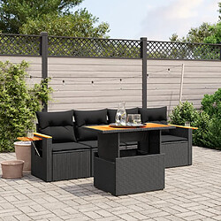 Maison Chic Ensemble de 5 Tables et chaises d'extérieur avec coussins,Salon de jardin noir résine tressée -GKD962277