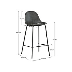 Rendez Vous Deco Chaise pour îlot central Henrik en cuir synthétique grise/noire 65 cm (lot de 2)