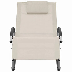 Helloshop26 Transat chaise longue bain de soleil lit de jardin terrasse meuble d'extérieur avec oreiller crème textilène 02_0012556