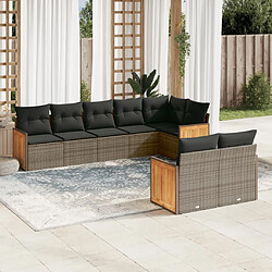 vidaXL Salon de jardin 8 pcs avec coussins gris résine tressée